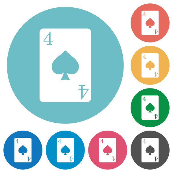 Vier schoppen kaart platte witte pictogrammen op ronde gekleurde achtergrond - Vector, afbeelding