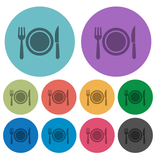 Cena iconos planos más oscuros sobre fondo redondo de color
 - Vector, imagen