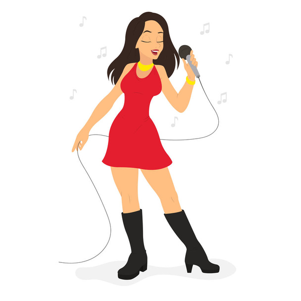 young beautiful girl sings a song into the microphone. - Vector, imagen