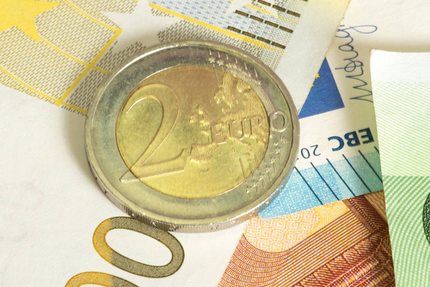 Euro bills and coin - Photo, Image