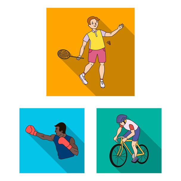 Diferentes tipos de iconos deportivos planos en la colección de conjuntos para el diseño. Atleta, competiciones vector símbolo stock web ilustración. - Vector, Imagen