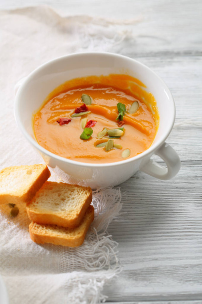 Season pumpkin soup, tasty food - Photo, Image