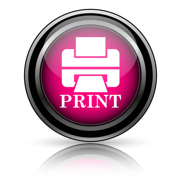 Impresora con el icono de palabra PRINT. Botón de Internet sobre fondo blanco
 - Foto, imagen
