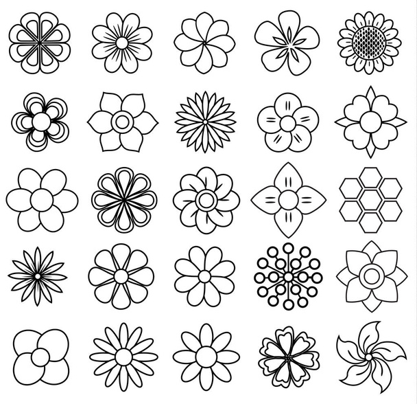 outline flower icon set, vector draw - Vector, Image