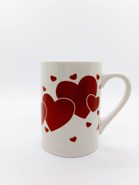 White mug with red heart  isolated on white background with clipping path. - Photo, Image