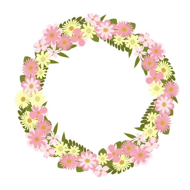 Vector flower wreath. Floral frame for greeting, invitation, wedding cards design. - Вектор,изображение
