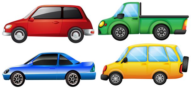 Четыре машины разного цвета
 - Вектор,изображение