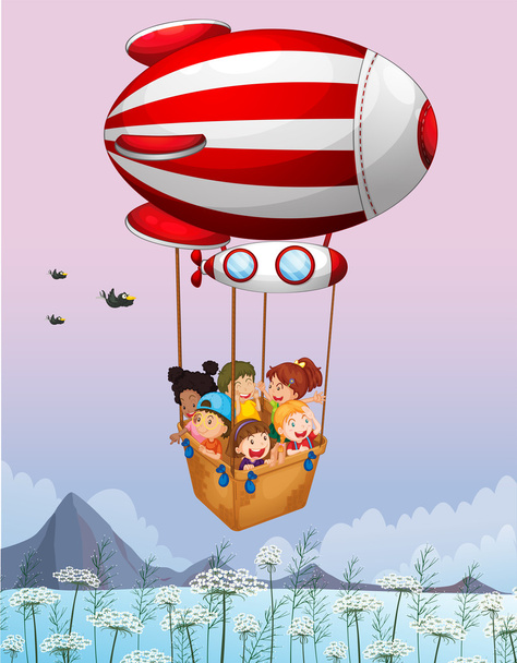 Дирижабль с детьми
 - Вектор,изображение