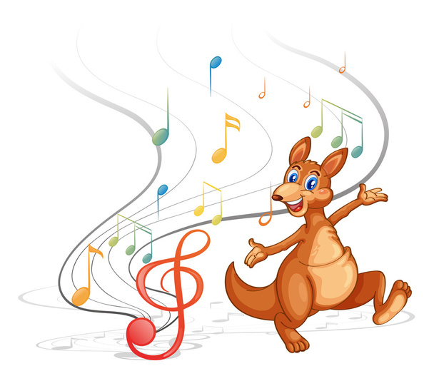 A kangaroo with the musical notes - Vector, Image