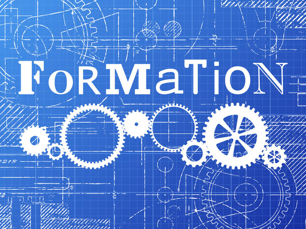 Formation sign and gear wheels technical drawing on blueprint backgroun - Vector, Image