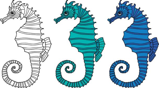 Vector image of decorative sea horses - Vector, Imagen