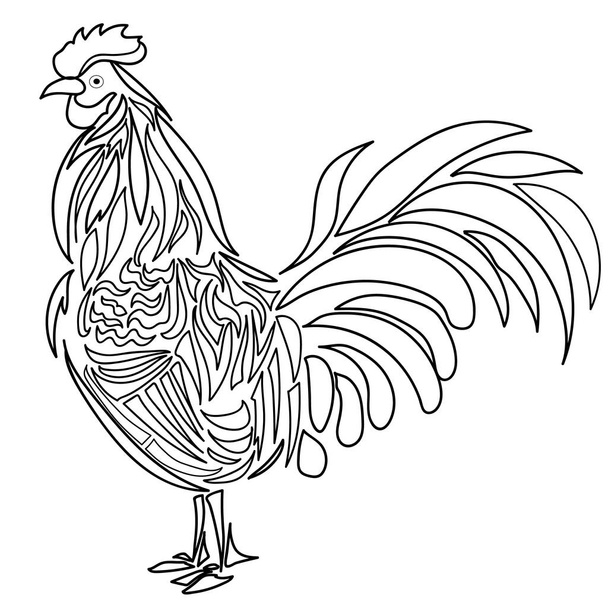 cock, chicken, cock-a-doodle-doo pattern  black and white (coloring) - Вектор, зображення