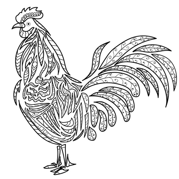 cock, chicken, cock-a-doodle-doo pattern  black and white (coloring) - Vektor, kép