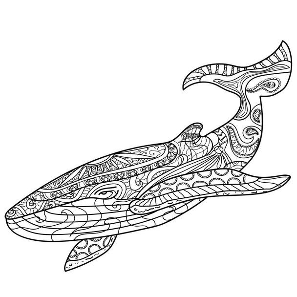 Whale pattern, coloring book, page, vector - Вектор, зображення