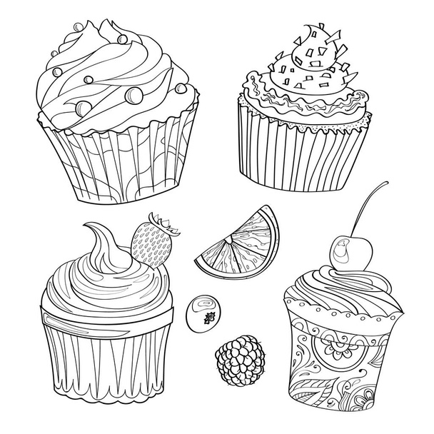 Coloring with cakes. Cake outline. Coloring book, page. Vector - ベクター画像