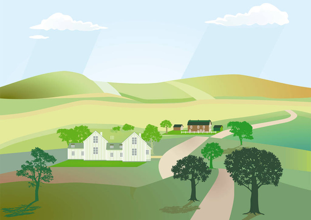 Ilustrace krajina s domy a silnice - Vektor, obrázek