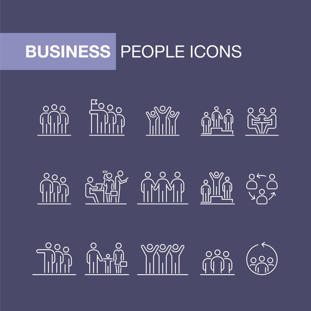 Ícones de pessoas de negócios conjunto simples linha plana ilustração
. - Vetor, Imagem