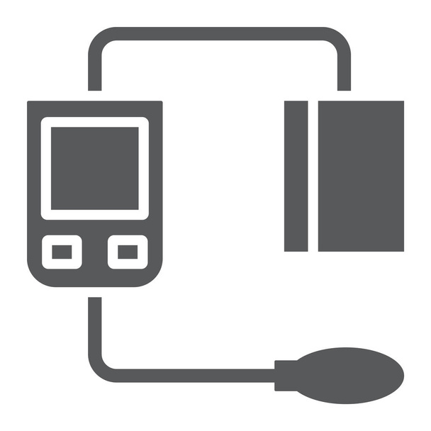 Icône de glyphe de sphygmomanomètre sanguin, équipement médical, signe tonomètre, graphiques vectoriels, un motif solide sur un fond blanc, eps 10
. - Vecteur, image