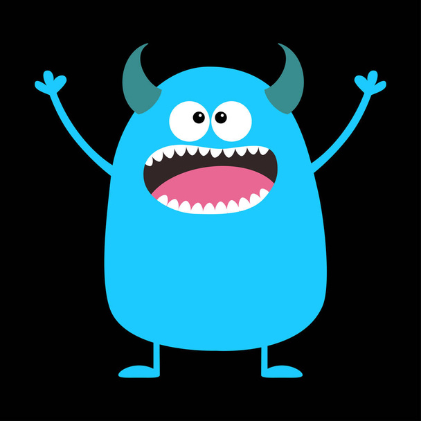 Cute blue monster icon on black background - Vektor, obrázek