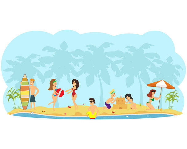 people rest, sunbathe and have fun on the beach. - Vector, Image