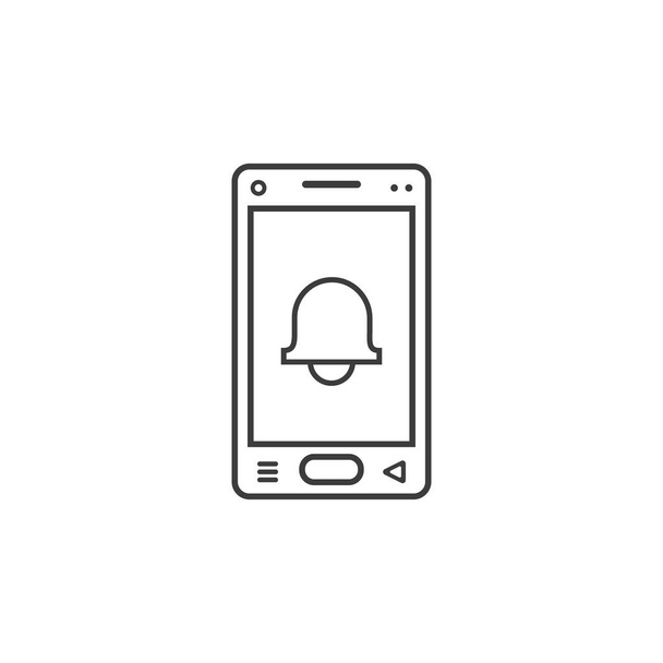 icône d'art de ligne noir et blanc de téléphone portable avec un signe de la cloche
 - Vecteur, image