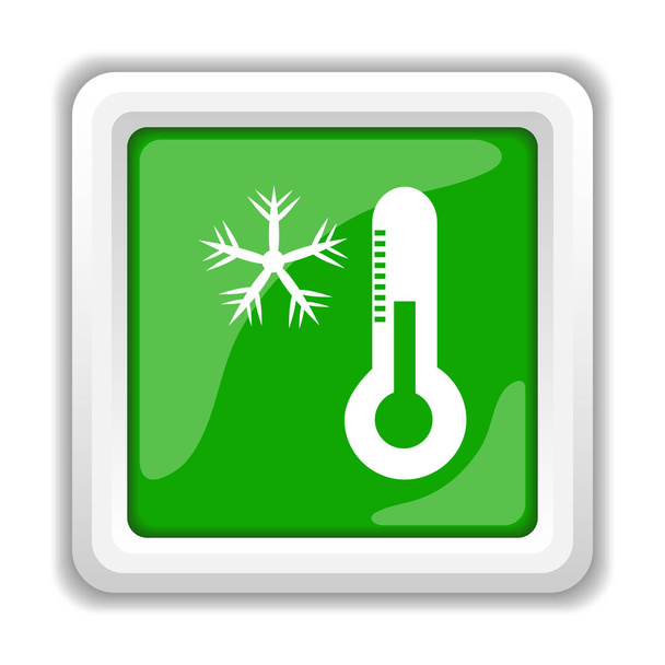 Copo de nieve con el icono del termómetro. Botón de Internet sobre fondo blanco
 - Foto, imagen