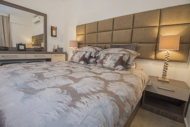 Lüks iç tasarım dekor dekorasyon ev yatak odası mobilya ve Çift Kişilik Yatak ile göster - Fotoğraf, Görsel