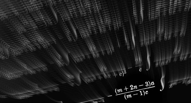 Large number of mathematical formulas focus zoom on a black background - Photo, Image