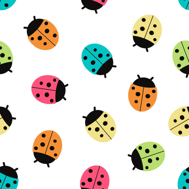 Vector seamless pattern of colorfull ladybugs. Seamless pattern. - Vector, Image