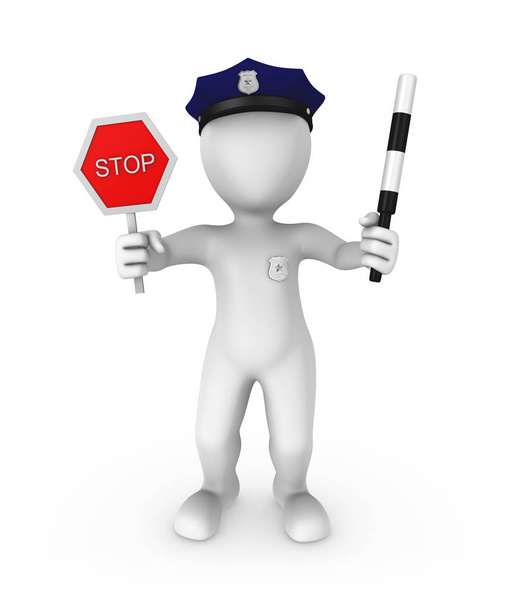 3d policeman shows stop sign. 3d rendered illustration. - Foto, afbeelding