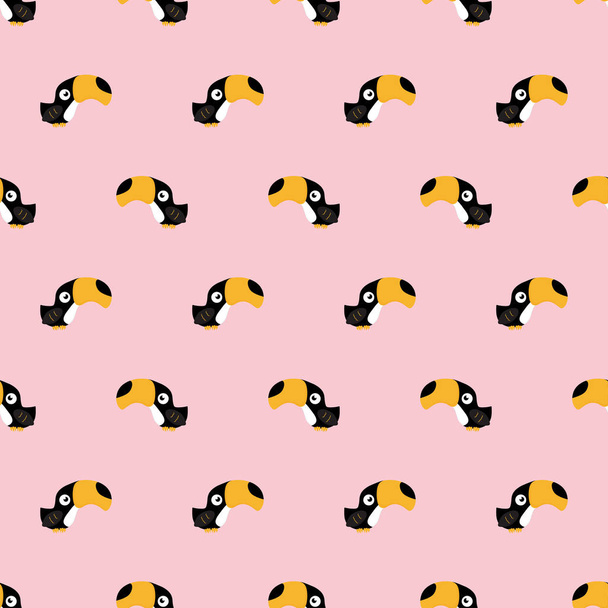 seamless pattern with tukan on pink, simple background with birds, bright wallpapers with exotic birds - Vector, afbeelding