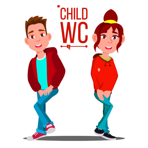 Dětské Wc znamení vektor. Chlapec a dívka. Toaletní ikona. Izolované kreslený obrázek - Vektor, obrázek