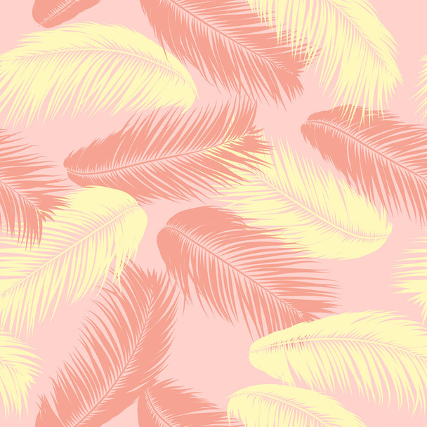Hojas de palmeras tropicales. Patrón sin costura vectorial. Simple Silhouette Coconut Leaf Sketch. Fondo floral de verano. Jungle Foliage. Fondo de pantalla de moda de hojas de palmera exóticas para diseño textil
. - Vector, imagen
