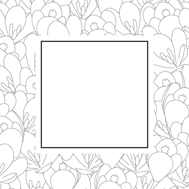 White Crocus Flower Outline Banner Card Border. Vector Illustration. - Vector, Image