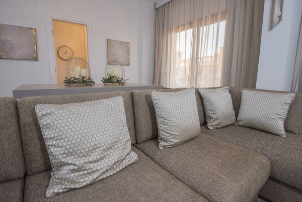 Oturma odası salon kanepe lüks daire içinde göstermek ev gösteren iç tasarım dekor mobilya - Fotoğraf, Görsel