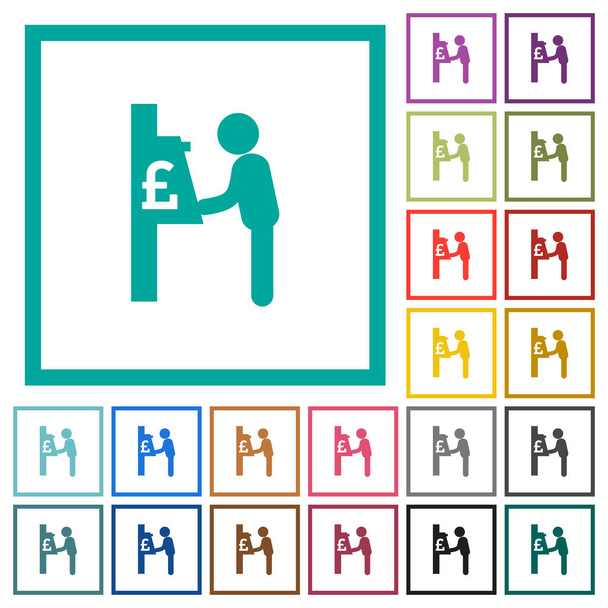 Pond Geldautomaat egale kleur pictogrammen met Kwadrant frames op witte achtergrond - Vector, afbeelding