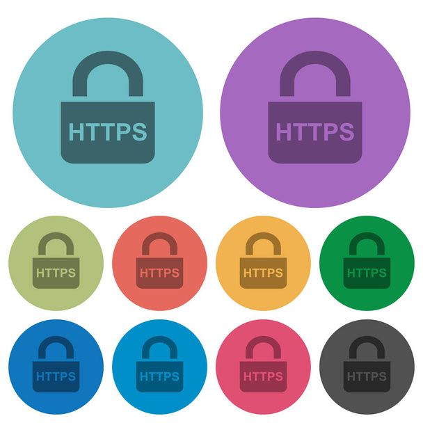 Protocolo https seguro iconos planos más oscuros sobre fondo redondo de color
 - Vector, imagen