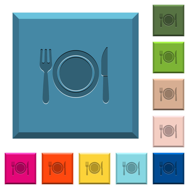 Vacsora vésett ikonok szélű négyzet alakú gombok különböző divatos színben - Vektor, kép