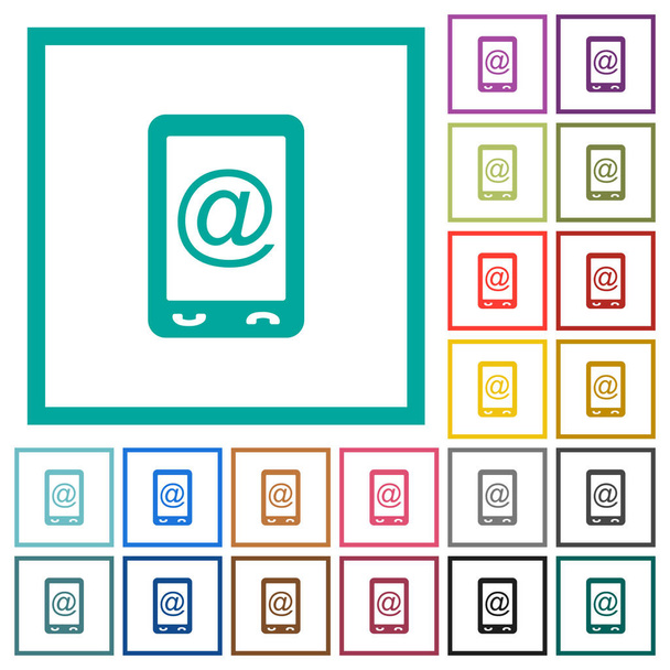 Mobiele mailing egale kleur pictogrammen met Kwadrant frames op witte achtergrond - Vector, afbeelding