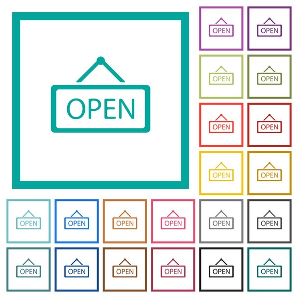 Signo abierto iconos de color plano con marcos de cuadrante sobre fondo blanco
 - Vector, imagen