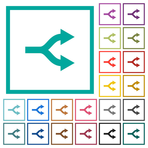 Flèches divisées icônes de couleur plate avec cadres quadrants sur fond blanc
 - Vecteur, image