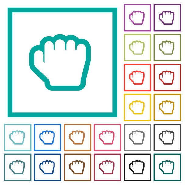 Grab Cursor flache Farbsymbole mit Quadrantenrahmen auf weißem Hintergrund - Vektor, Bild