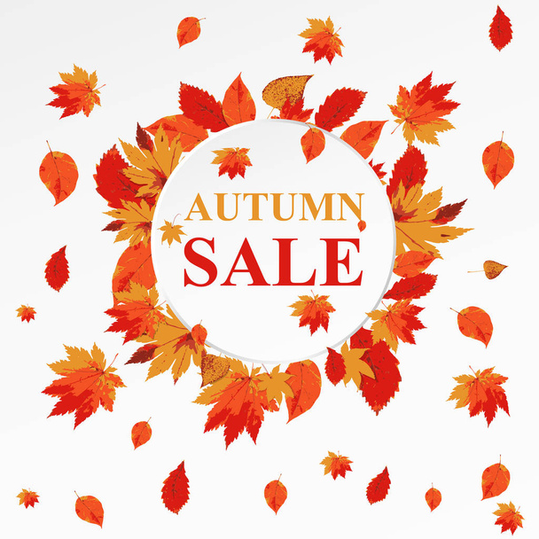 Bright banner for autumn sale with autumn leaves on white background. Vector illustration. - ベクター画像