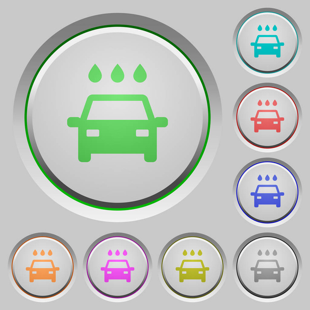 Εικονίδια χρωμάτων πλυσίματος αυτοκινήτων σε μη ανακτήσιμες μπουτόν - Διάνυσμα, εικόνα
