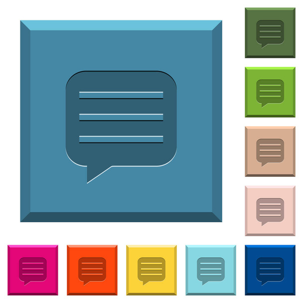 Boîte de message avec des lignes d'icônes gravées sur des boutons carrés lisérés en différentes couleurs à la mode
 - Vecteur, image
