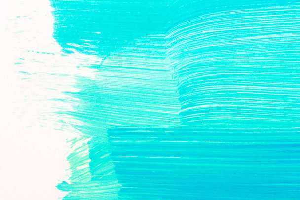 Abstract brushed cyan hand painted acrylic background, creative abstract hand painted background, close-up fragment of acrylic painting on paper with brush strokes - 写真・画像