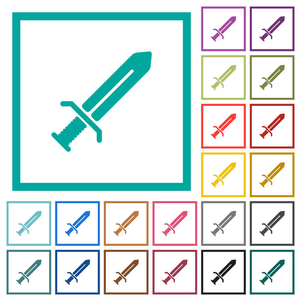 Espada iconos de color plano con marcos de cuadrante sobre fondo blanco
 - Vector, imagen
