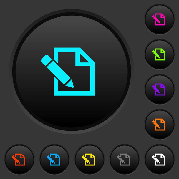 Edit with pencil dark push buttons with vivid color icons on dark grey background - Vector, Image