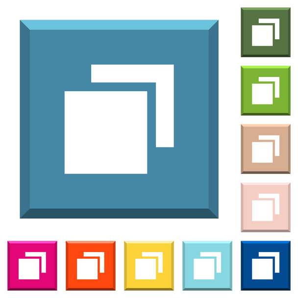 Elementos superpuestos iconos blancos en botones cuadrados con bordes en varios colores de moda
 - Vector, Imagen