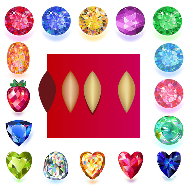 Set of colored gems isolated on white background, vector illustration - Vektör, Görsel